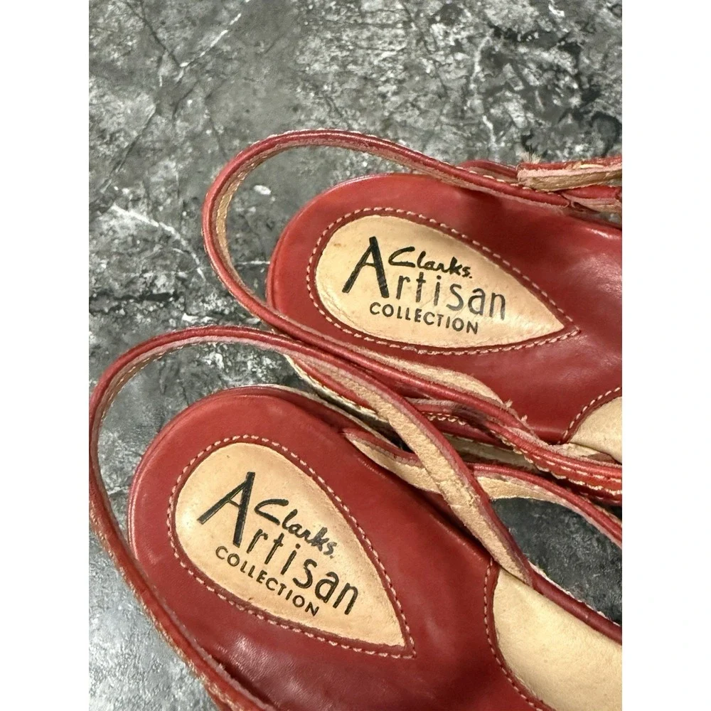 Clarks Artisan Collection Red Leather‎ Espadrille Wedge Sandals 8M